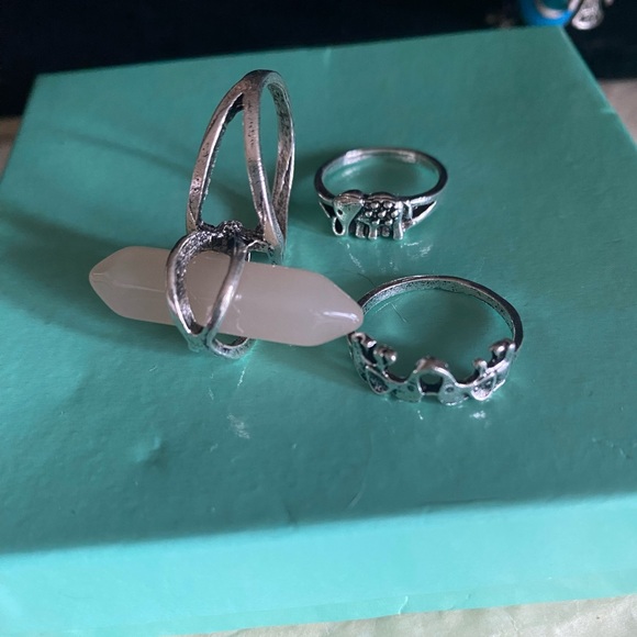 New Set of 3 Silver Rings one with Pink Tourmaline Crystal - Picture 2 of 3